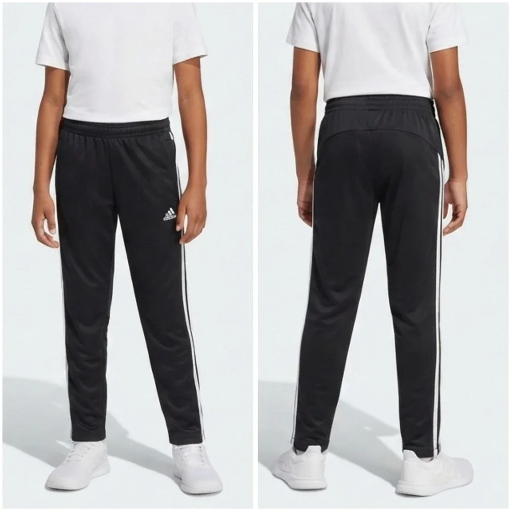 Adidas Boys Track Pants Youth Size M 10/12 Black White 3 Stripe Athletic Pants